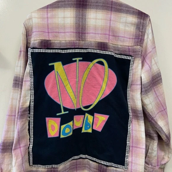 Pink long sleevePlaid Shirt with No Doubt Graphic handsewn w love Xlarge - Picture 1 of 4